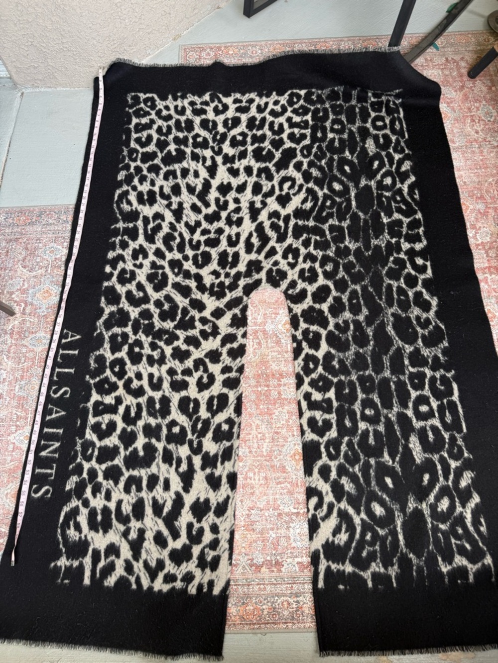 All Saints Black & Cream Leopard Print poncho style wrap - Picture 3 of 11